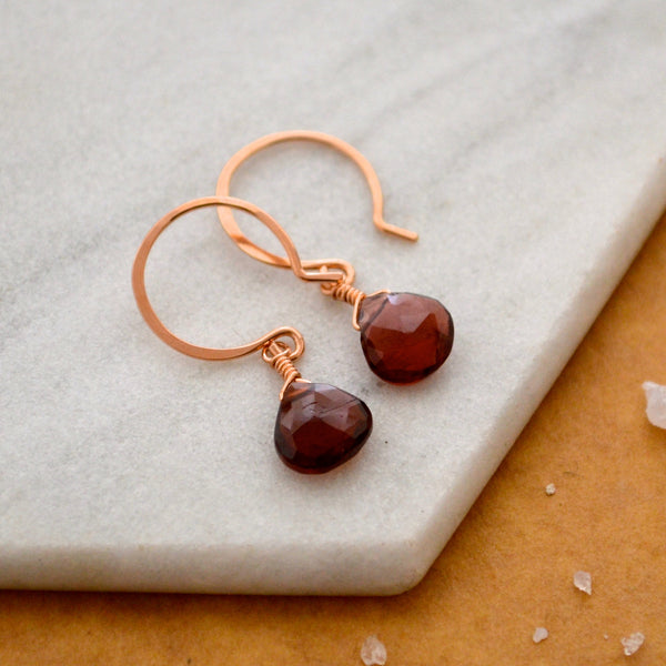 Cranberry Earrings - 14k gold crimson red garnet gemstone drop earrings - Foamy Wader