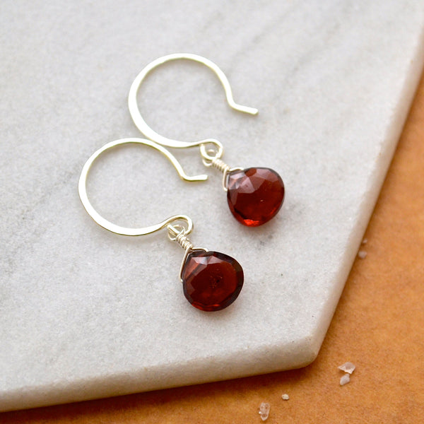 Cranberry Earrings - 14k gold crimson red garnet gemstone drop earrings - Foamy Wader