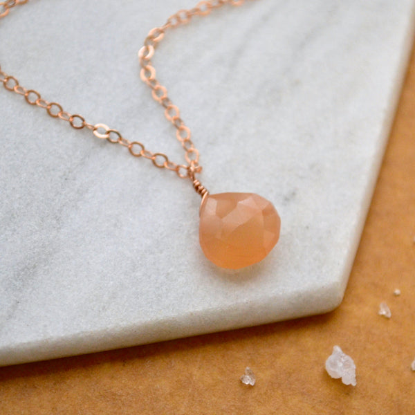 Dusk Necklace - peach moonstone gemstone solitaire necklace - Foamy Wader