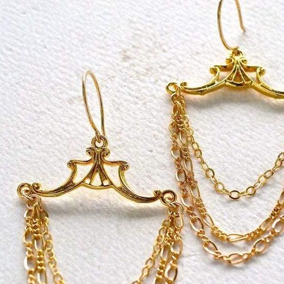 Aphrodite Earrings - mixed multi chain dangle earrings in gold or silver - Foamy Wader