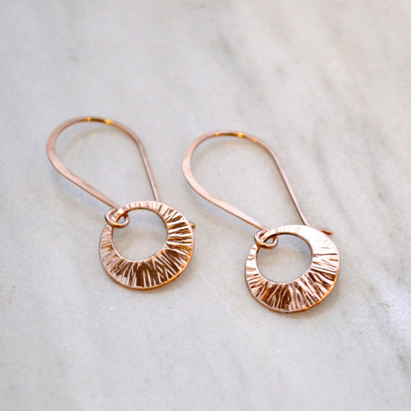 Beam Earrings - modern sunbeam circle drop earrings handmade in precious metals - Foamy Wader