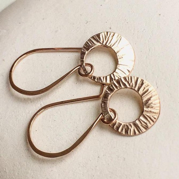 Beam Earrings - modern sunbeam circle drop earrings handmade in precious metals - Foamy Wader