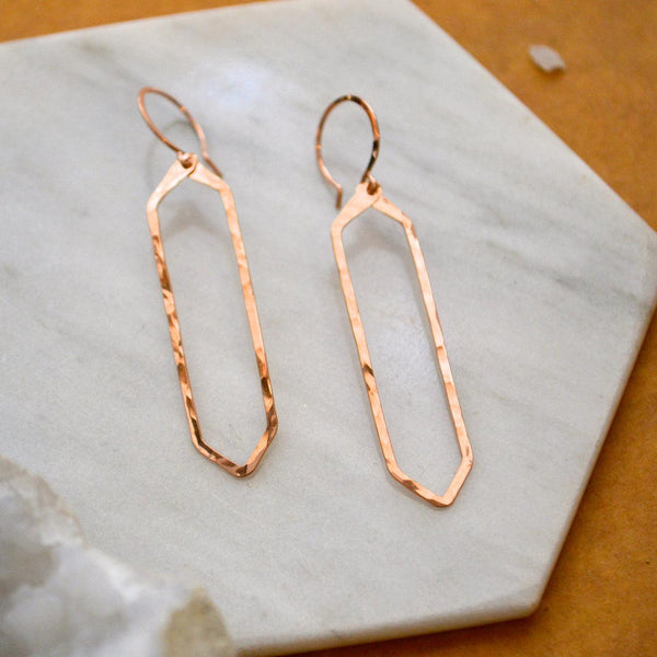 Boardwalk Earrings - handmade elongated hexagon silhouette earrings - Foamy Wader