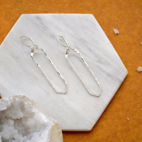 Boardwalk Earrings - handmade elongated hexagon silhouette earrings - Foamy Wader
