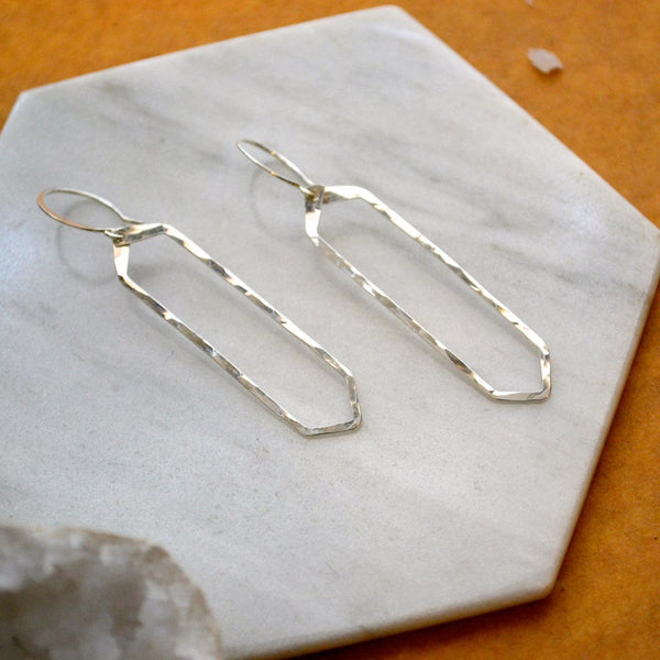 Boardwalk Earrings - handmade elongated hexagon silhouette earrings - Foamy Wader
