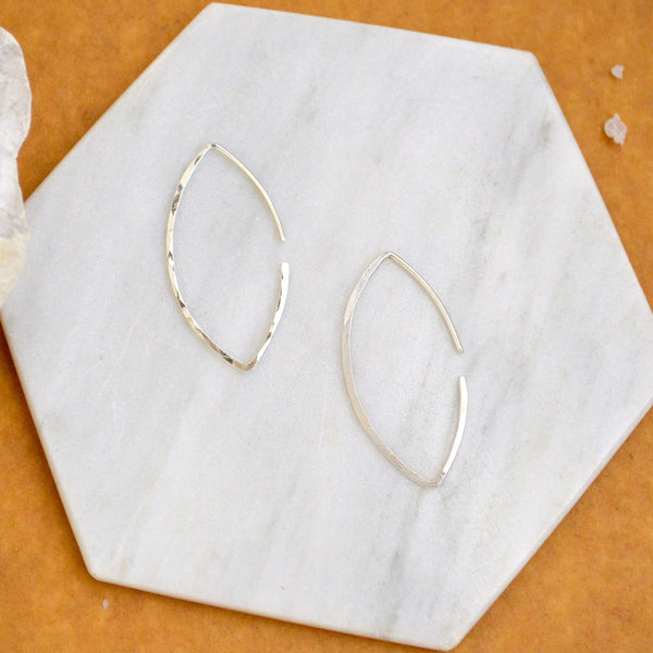 Buffy Earrings - handmade marquise dagger shape hammered hoop earrings - Foamy Wader