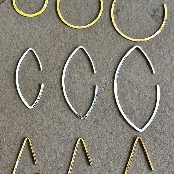 Buffy Hoop Earrings - handmade hammered marquise sleek hoop earrings in 14k gold - Foamy Wader