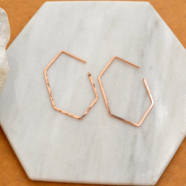 Buoy Hoop Earrings - handmade hammered elongated hexagon hoop earrings - Foamy Wader