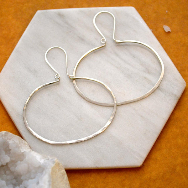 Canoe Earrings - handmade oval hammered dangling hoop earrings - Foamy Wader