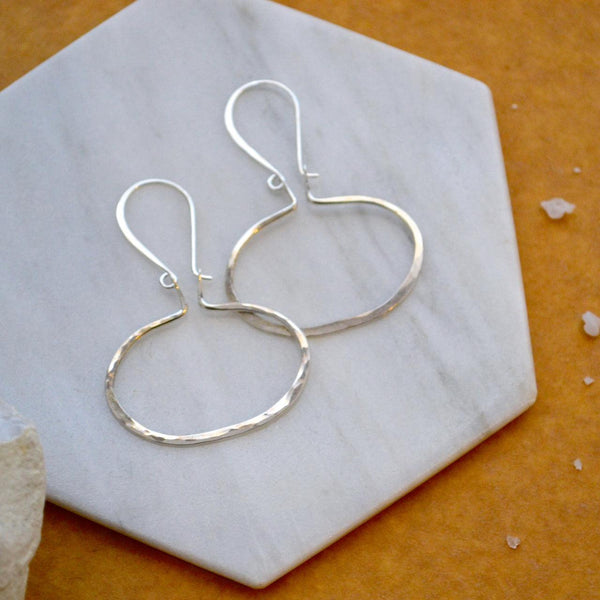 Canoe Petite Earrings - handmade oval hammered hoop dangle earrings - Foamy Wader