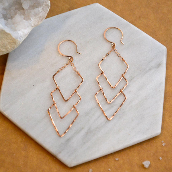 Currents Earrings - handmade triple arrowhead dangle nautical earrings - Foamy Wader