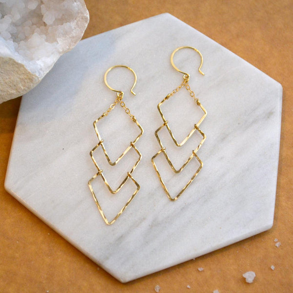 Currents Earrings - handmade triple arrowhead dangle nautical earrings - Foamy Wader