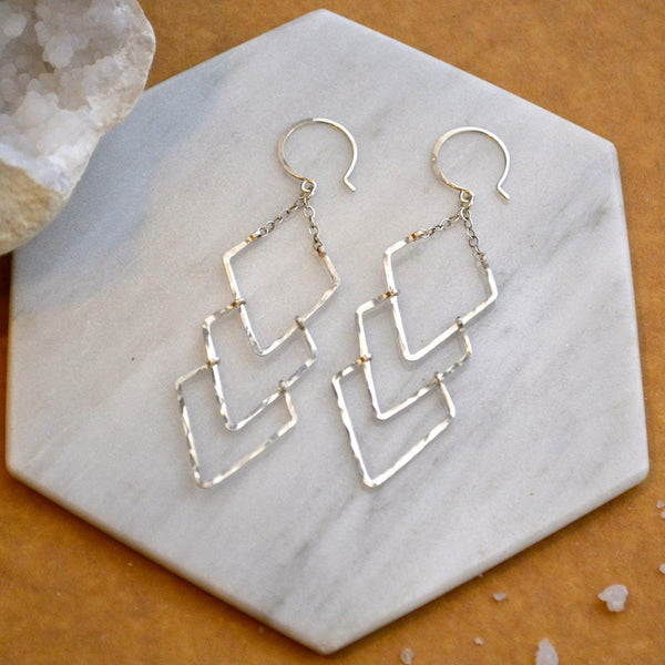 Currents Earrings - handmade triple arrowhead dangle nautical earrings - Foamy Wader