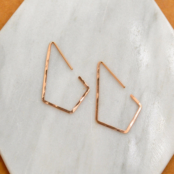 Dunes Hoop Earrings - hammered geometric kite diamond shape hoop earrings - Foamy Wader