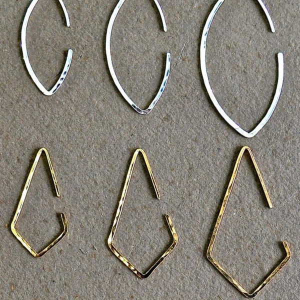 Dunes Hoop Earrings - hammered geometric kite diamond shape hoop earrings - Foamy Wader