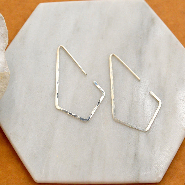 Dunes Hoop Earrings - hammered geometric kite diamond shape hoop earrings - Foamy Wader