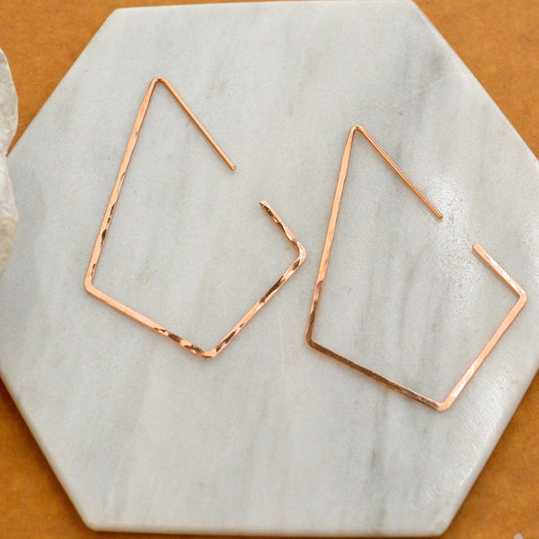 Dunes Hoop Earrings - hammered geometric kite diamond shape hoop earrings - Foamy Wader