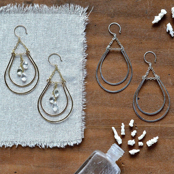 Hammock Earrings - handmade double teardrop statement dangle earrings - Foamy Wader