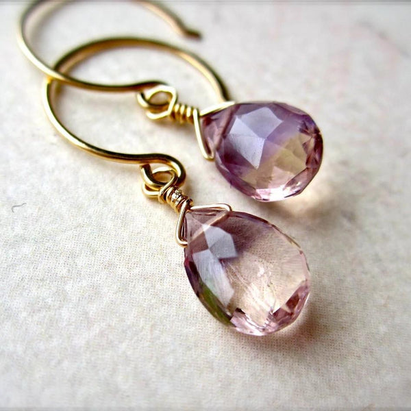 Lilac Earrings - light purple ametrine gemstone drop earrings 14K Gold - Foamy Wader