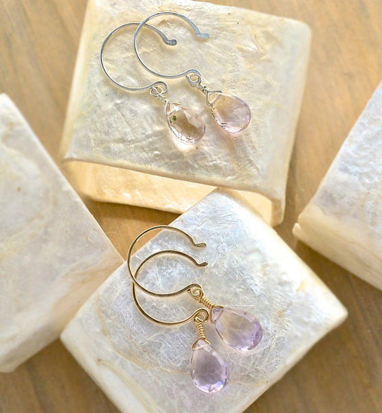 Lilac Earrings - light purple ametrine gemstone drop earrings 14K Gold - Foamy Wader