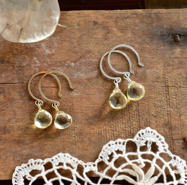Limoncello Earrings - lemon quartz gemstone drop earrings 14K Gold - Foamy Wader