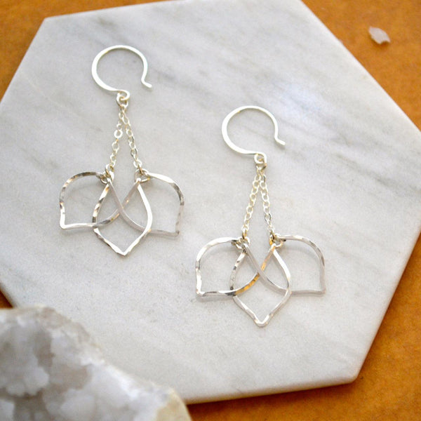 Lotus Earrings - handmade blooming lotus silhouette dangle earrings - Foamy Wader