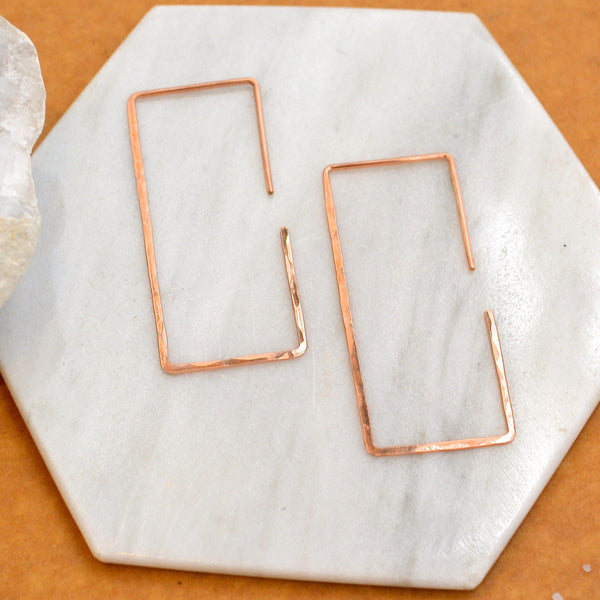 Mast Hoop Earrings - 14K gold shimmering hammered rectangle hoop earrings - Foamy Wader