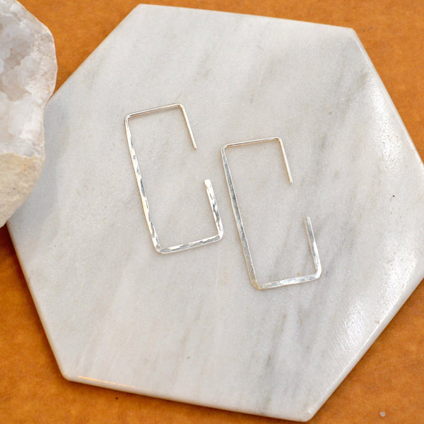 Mast Hoop Earrings - 14K gold shimmering hammered rectangle hoop earrings - Foamy Wader