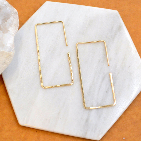 Mast Hoop Earrings - handmade hammered geometric rectangle hoop earrings - Foamy Wader