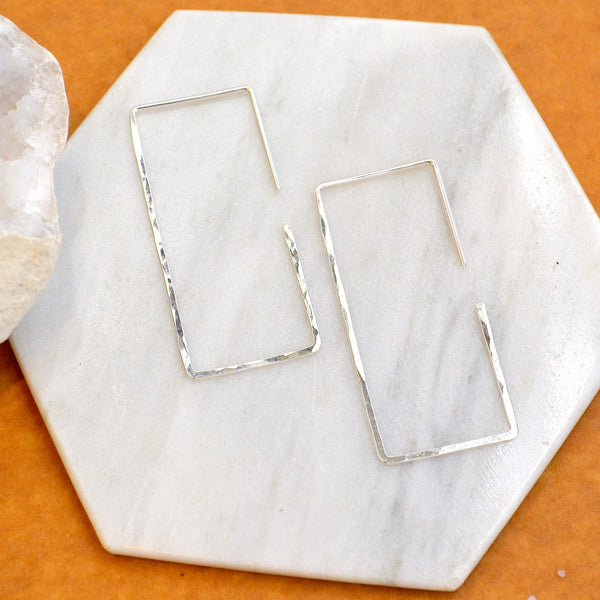 Mast Hoop Earrings - handmade hammered geometric rectangle hoop earrings - Foamy Wader