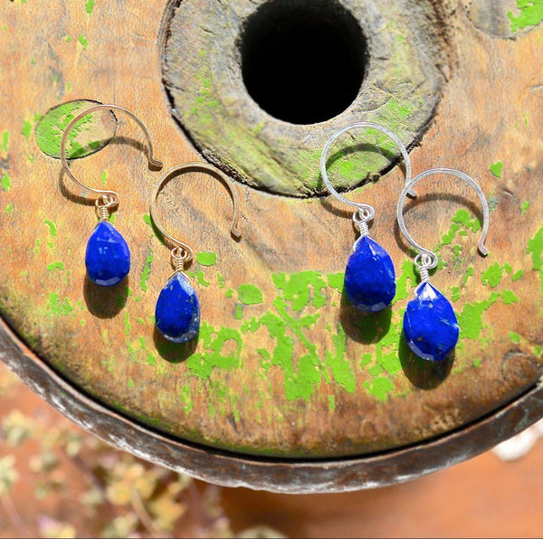 Midnight Earrings - cobalt blue lapis lazuli gemstone drop earrings - Foamy Wader