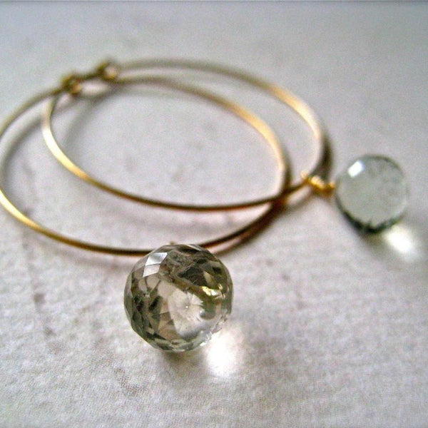 One Last Kiss Hoop Earrings - classic round hoops with gemstone dangles - Foamy Wader