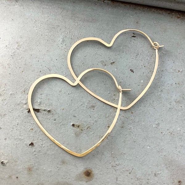 Open Heart Hoop Earrings - lightweight heart shaped hammered hoop earrings - Foamy Wader