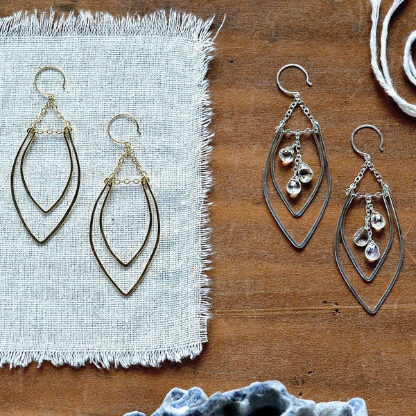 Rope Swing Earrings - handmade marquise dangle earrings with aquamarine - Foamy Wader