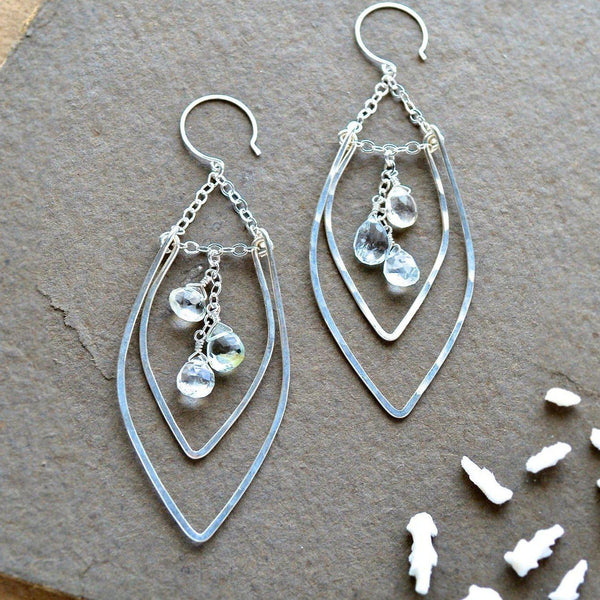 Rope Swing Earrings - handmade marquise dangle earrings with aquamarine - Foamy Wader