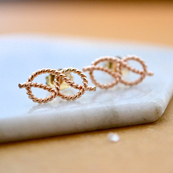 Sailor's Knot Stud Earrings - nautical rope infinity knot post earrings - Foamy Wader