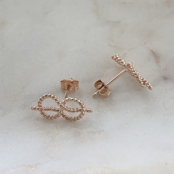 Sailor's Knot Stud Earrings - nautical rope infinity knot post earrings - Foamy Wader