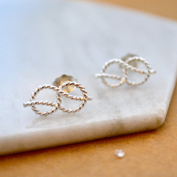 Sailor's Knot Stud Earrings - nautical rope infinity knot post earrings - Foamy Wader