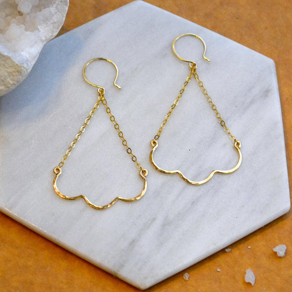 Scallop Earrings - nautical minimalist scallop chandelier dangle earrings - Foamy Wader