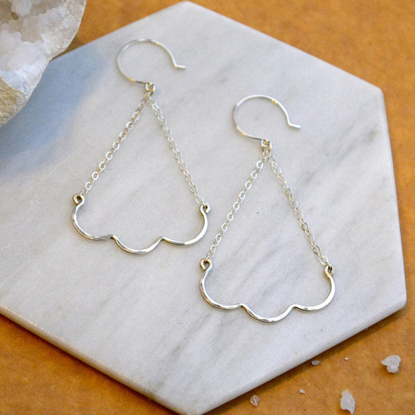 Scallop Earrings - nautical minimalist scallop chandelier dangle earrings - Foamy Wader