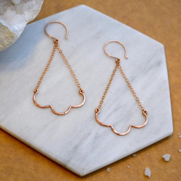 Scallop Earrings - nautical minimalist scallop chandelier dangle earrings - Foamy Wader