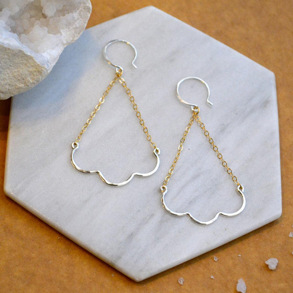 Scallop Earrings - nautical minimalist scallop chandelier dangle earrings - Foamy Wader