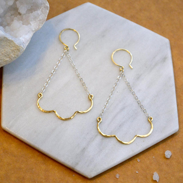 Scallop Earrings - nautical minimalist scallop chandelier dangle earrings - Foamy Wader