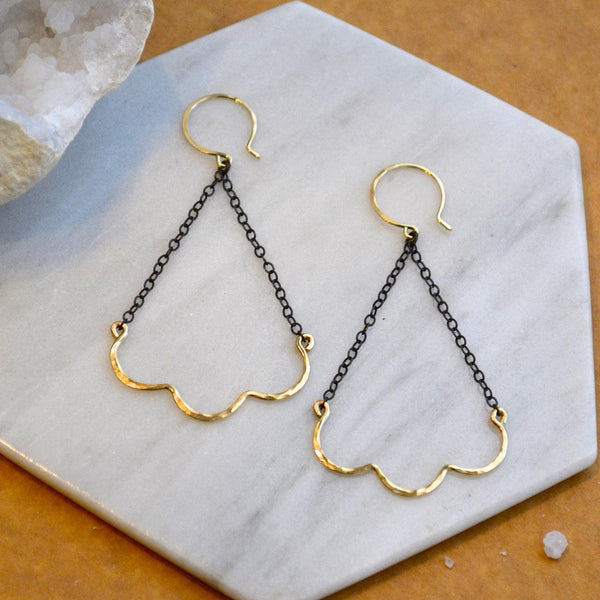 Scallop Earrings - nautical minimalist scallop chandelier dangle earrings - Foamy Wader