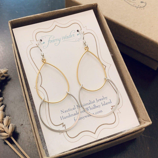 Serena Earrings - classy double drop earrings with teardrop and crescent - Foamy Wader