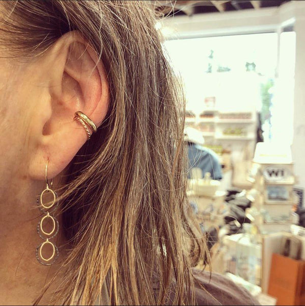Skipping Stones Earrings - dangling multi circle earrings in gold, silver, or mixed metals - Foamy Wader