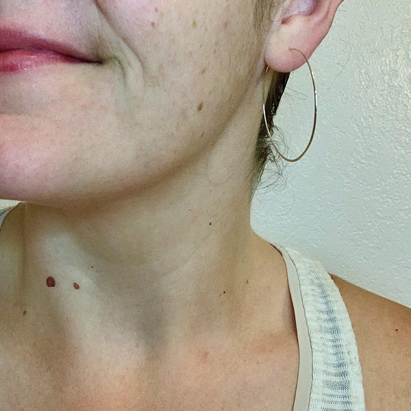 Sliver Hoop Earrings - handmade hammered lightweight large 14K Gold hoops - Foamy Wader