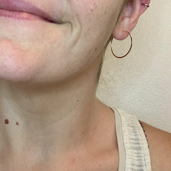 Simplicity Hoop Earrings - round flat matte classic one inch 14K Gold hoops - Foamy Wader