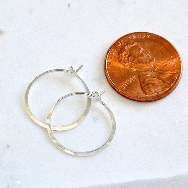 Sliver Hoop Earrings - handmade hammered small hoop earrings - Foamy Wader