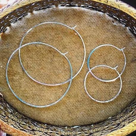 Sliver Hoop Earrings - handmade hammered lightweight large 14K Gold hoops - Foamy Wader